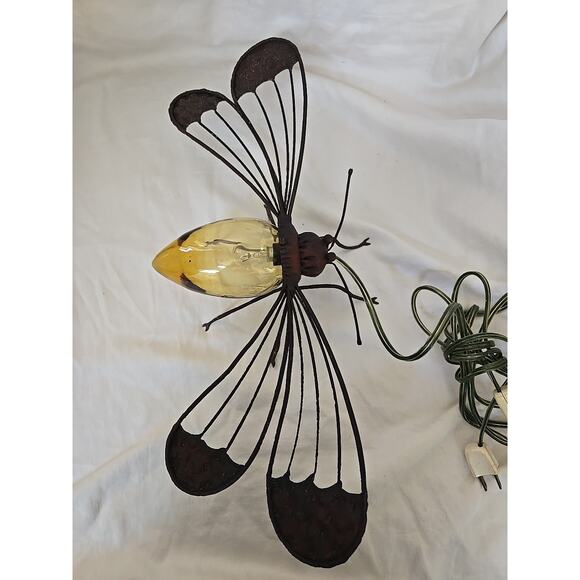 Vintage MCM Dragonfly Bug Light Amber Glass Body Sconce Wired *read* - Picture 1 of 16
